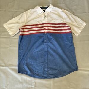 Chaps USA Patriotic Men’s Button Shirt US XL Red White Blue 100% Cotton Striped